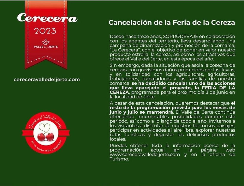 Imagen Cancelación Feria de la Cereza 2023